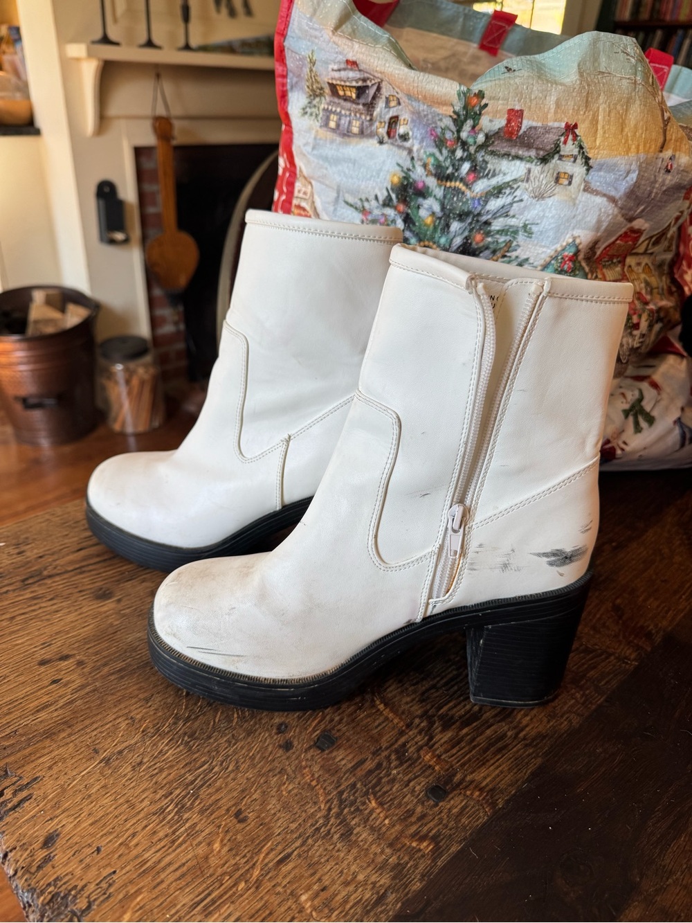 White Leather Ankle Booties with Side Zip